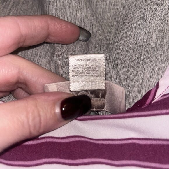 Loft Purple And White Striped Pullover Sleeveless Pleated Scoop Neck Top Small - Picture 7 of 8